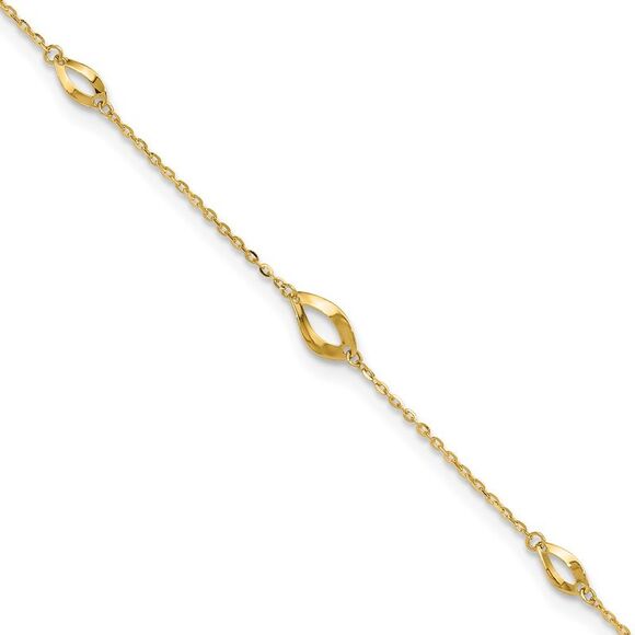 14k Yellow Gold 6-Station Oval Link 9in Plus 1in Ext Anklet
